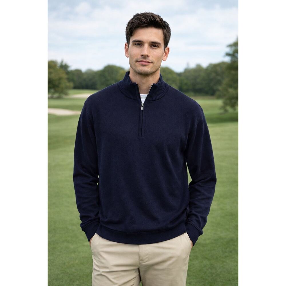 Cutter & Buck Mens Golf 1/4 Zip Long Sleeve Navy Blue Sweater 100% Supima Cotton